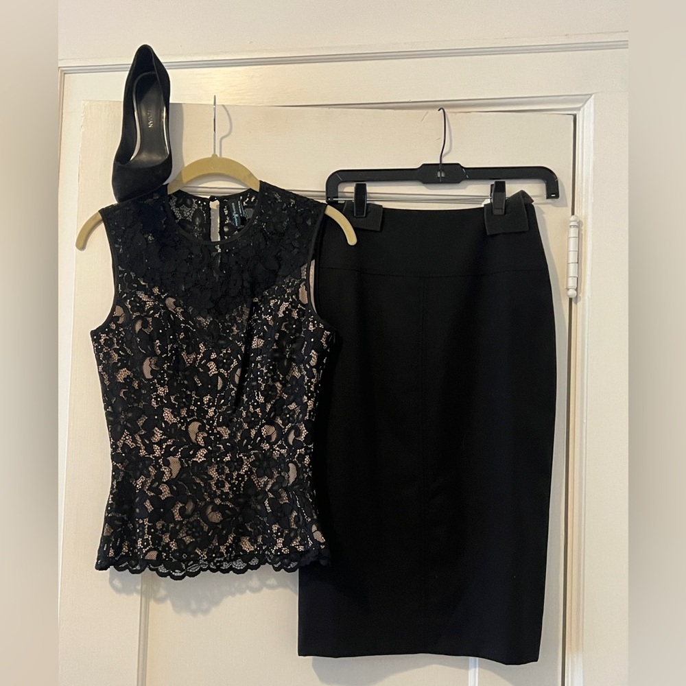 Marciano Black Lace Top with Sweetheart Neckline - Size S - Like New